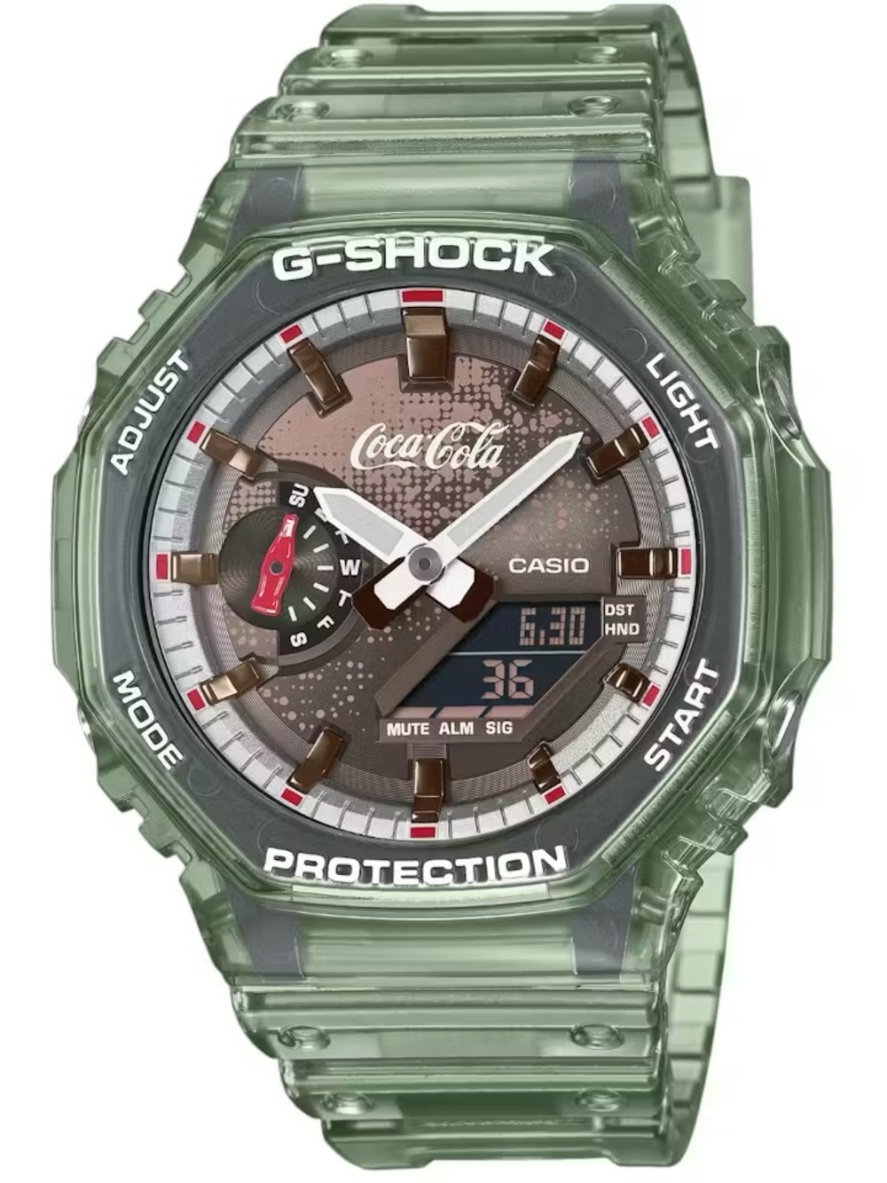 Casio G-SHOCK Coca Cola Green Translucent Resin Watch with Brown Dial Accents